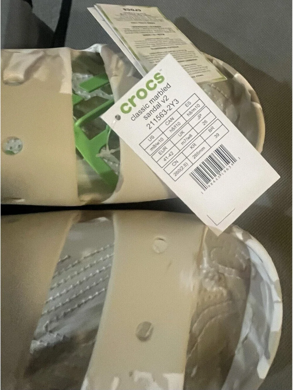 Crocs unisex-adult M8/W10 Classic Marbled Sandals v2 - Tan - New with Tags